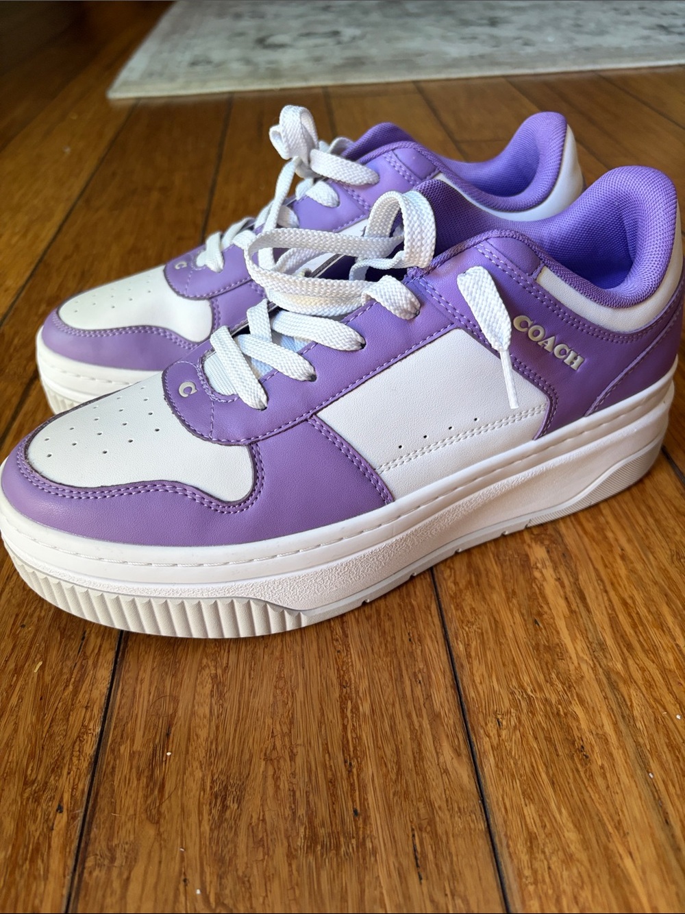 Coach White and Purple Lace-Up Platform Sneakers